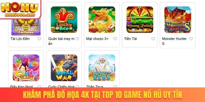 Khám phá đồ họa 4K tại top 10 game nổ hũ uy tín
